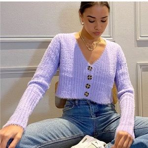 Urban Outfitters purple lilac crop cardigan brown button size XS